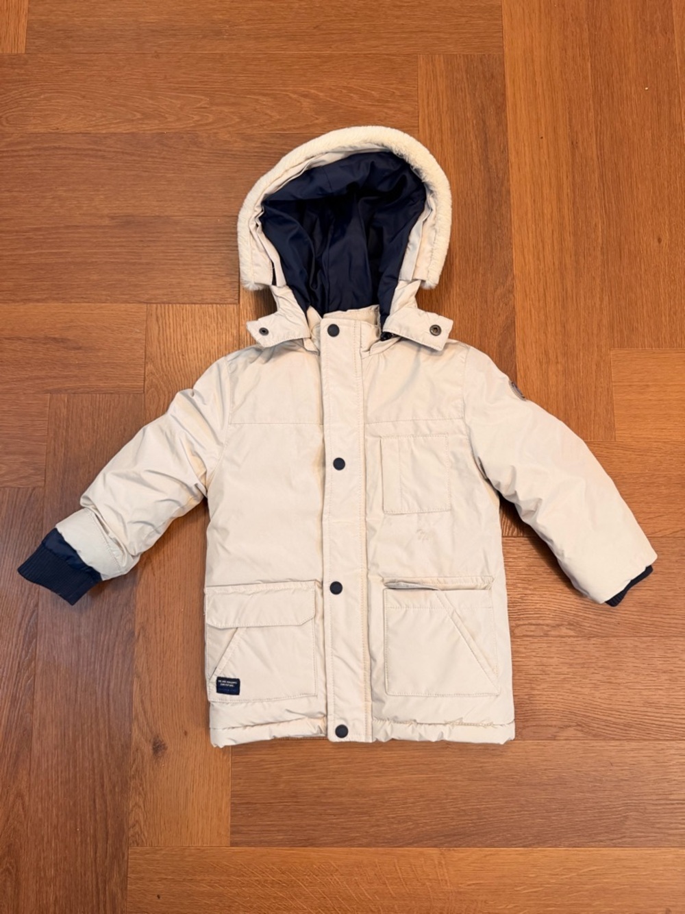 Mayoral Toddler Winter Parka Coat Faux Fur Hood Beige 18m